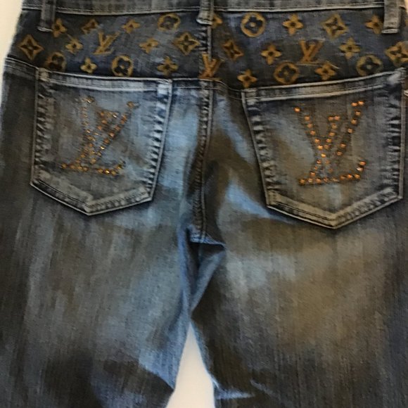 Louis Vuitton rhinestoned blue denim Jeans women - Picture 4 of 5